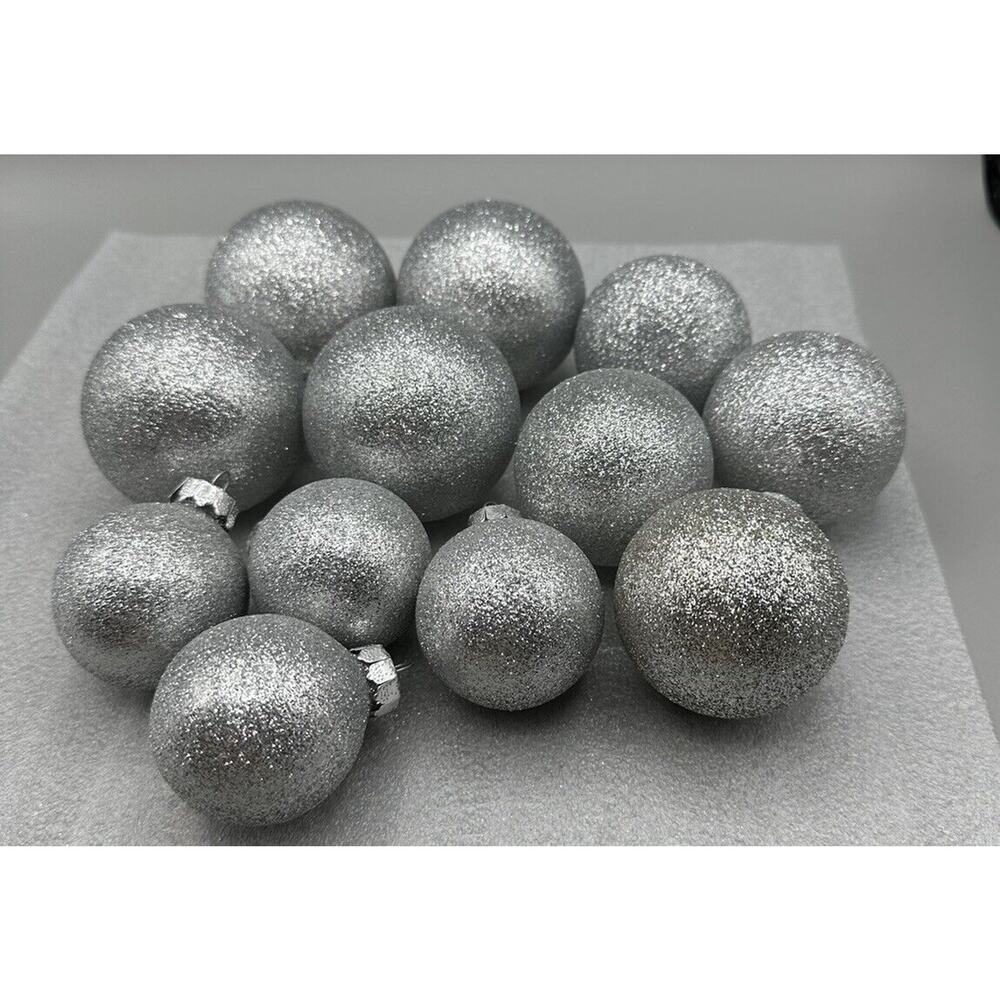 Ornament Christmas Balls 12 Rauch Silver Glitter 4-8.5"Cir 4-7.25 Cir. 4-6" Cir